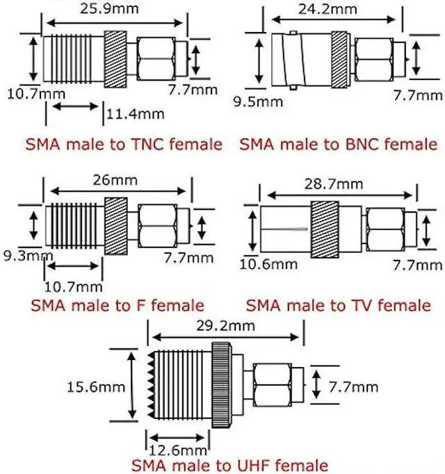 Alt view image 2 of 6 - SMA Adapter Kit 10PCS,SMA Male to UHF, BNC, RPSMA, TV, MCX, F-Type, N, TNC, SMB, Nickel Gold-Plated RF Connectors for Antennas and Wireless Devices