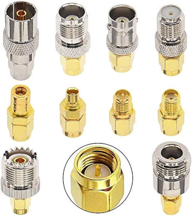 Main image of SMA Adapter Kit 10PCS,SMA Male to UHF, BNC, RPSMA, TV, MCX, F-Type, N, TNC, SMB, Nickel Gold-Plated RF Connectors for Antennas and Wireless Devices