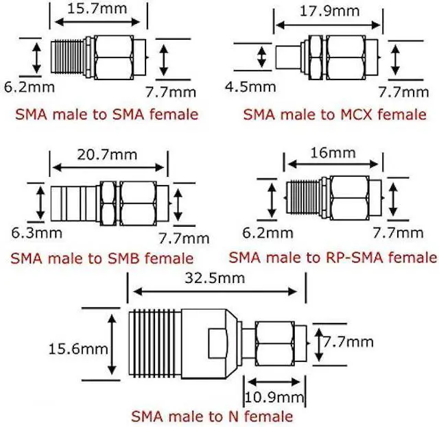Alt view image 3 of 6 - SMA Adapter Kit 10PCS,SMA Male to UHF, BNC, RPSMA, TV, MCX, F-Type, N, TNC, SMB, Nickel Gold-Plated RF Connectors for Antennas and Wireless Devices