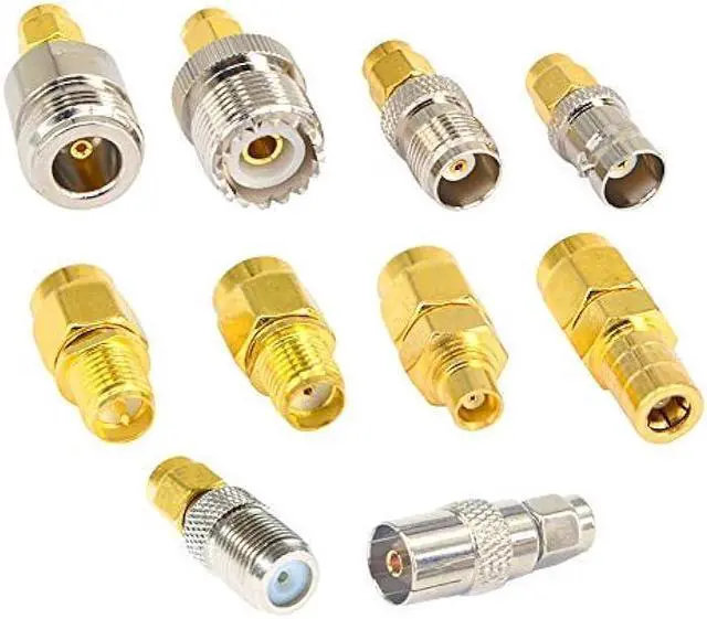Alt view image 5 of 6 - SMA Adapter Kit 10PCS,SMA Male to UHF, BNC, RPSMA, TV, MCX, F-Type, N, TNC, SMB, Nickel Gold-Plated RF Connectors for Antennas and Wireless Devices