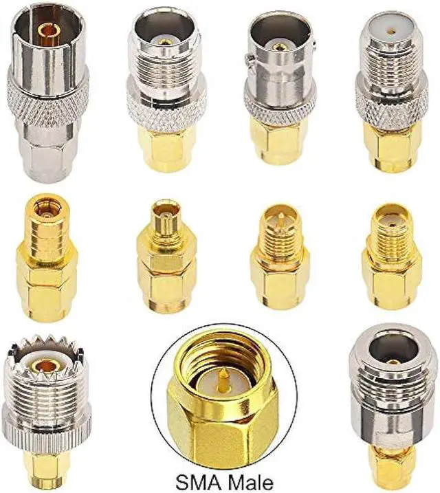 Alt view image 6 of 6 - SMA Adapter Kit 10PCS,SMA Male to UHF, BNC, RPSMA, TV, MCX, F-Type, N, TNC, SMB, Nickel Gold-Plated RF Connectors for Antennas and Wireless Devices