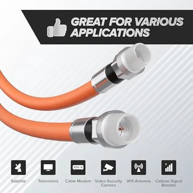 Alt view image 2 of 7 - THE CIMPLE CO 75 Feet (22 Meter) - Direct Burial Coaxial Cable 75 Ohm RF RG6 Coax Cable, with Rubber Boots - Outdoor Connectors - Orange - Solid Copper Core - Waterproof and Can Be Buried