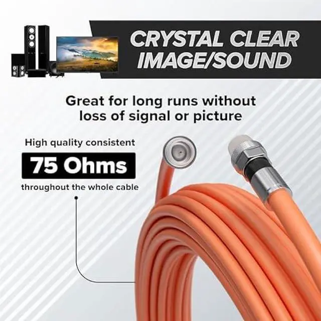 Alt view image 5 of 7 - THE CIMPLE CO 75 Feet (22 Meter) - Direct Burial Coaxial Cable 75 Ohm RF RG6 Coax Cable, with Rubber Boots - Outdoor Connectors - Orange - Solid Copper Core - Waterproof and Can Be Buried