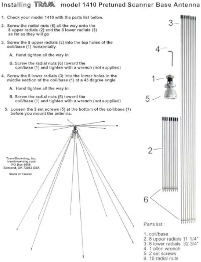 Alt view image 5 of 5 - Tram 1410 200-Watt Broad-Band Scanner 25 MHz to 1,300 MHz Super Discone Stainless Steel Base Antenna