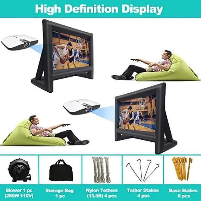 Alt view image 2 of 5 - 21 feet Inflatable Outdoor Projector Movie Screen - Blow Up Screen for TV & Movies with Blower Portable Projection Screen for Home Theater Outdoor Indoor Support Front & Rear Projection