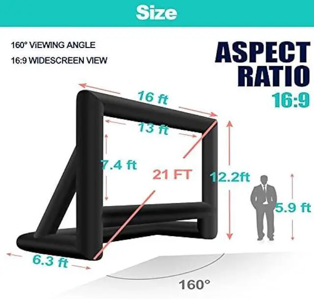 Alt view image 5 of 5 - 21 feet Inflatable Outdoor Projector Movie Screen - Blow Up Screen for TV & Movies with Blower Portable Projection Screen for Home Theater Outdoor Indoor Support Front & Rear Projection