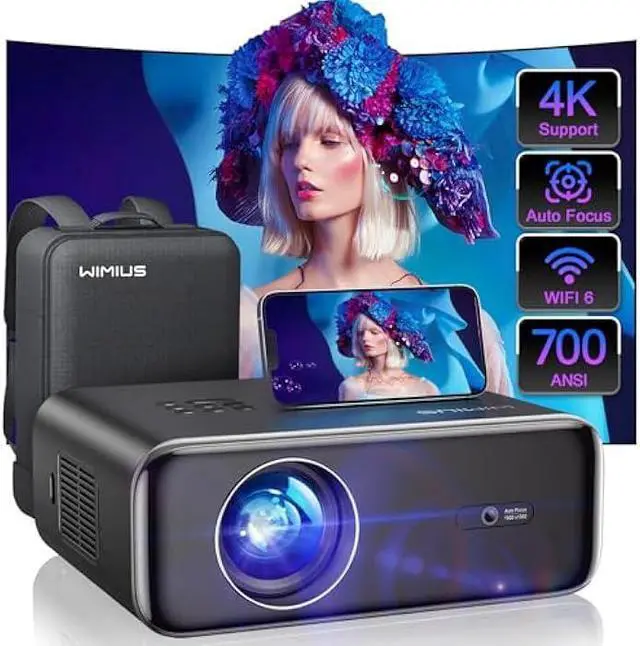 Main image of [Auto Focus/4K Support] Projector with WiFi 6 and Bluetooth 5.2, 700ANSI Native 1080P Outdoor Movie Projector, WiMiUS P62 Auto 6D Keystone & 50% Zoom, Smart Home Projector for iOS/Android/TV Stick