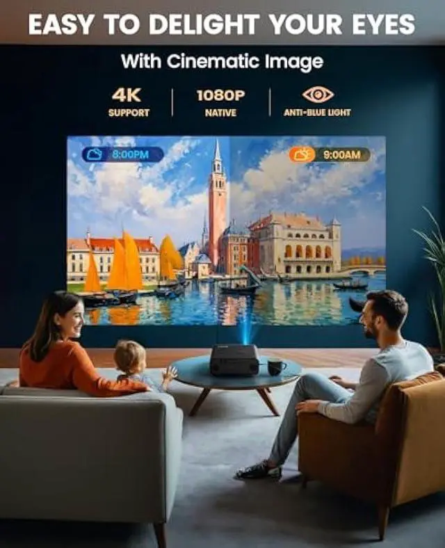 Alt view image 2 of 5 - [Auto Focus/4K Support] Projector with WiFi 6 and Bluetooth 5.2, 700ANSI Native 1080P Outdoor Movie Projector, WiMiUS P62 Auto 6D Keystone & 50% Zoom, Smart Home Projector for iOS/Android/TV Stick