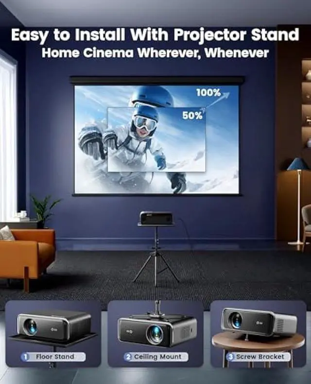 Alt view image 4 of 5 - [Auto Focus/4K Support] Projector with WiFi 6 and Bluetooth 5.2, 700ANSI Native 1080P Outdoor Movie Projector, WiMiUS P62 Auto 6D Keystone & 50% Zoom, Smart Home Projector for iOS/Android/TV Stick