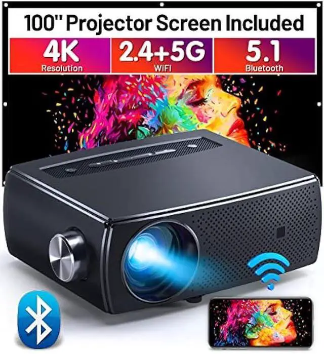 Main image of Projector, CLOKOWE 10000L 1080P HD 5G WiFi Bluetooth Projector, Portable Movie Projector with Screen, Home Theater Video Projector Compatible with Android/iOS/TV Stick/PS4, Support 4K&300