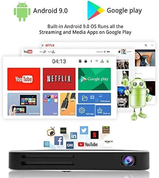 Alt view image 4 of 6 - AKASO WT50 Mini Projector with WiFi and Bluetooth, 1080P DLP Portable Movie Projector Home and Outdoor, Built-in Battery & Android System, Cookie Projector for iPhone and Phone