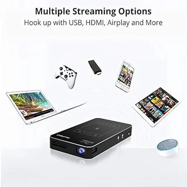 Alt view image 5 of 6 - AKASO WT50 Mini Projector with WiFi and Bluetooth, 1080P DLP Portable Movie Projector Home and Outdoor, Built-in Battery & Android System, Cookie Projector for iPhone and Phone