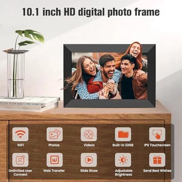 Alt view image 3 of 5 - BIGASUO 10.1 Inch WiFi Digital Picture Frame, IPS HD Touch Screen Cloud Smart Photo Frames with Built-in 32GB Memory, Wall Mountable, Auto-Rotate, Share Photos Instantly from Anywhere