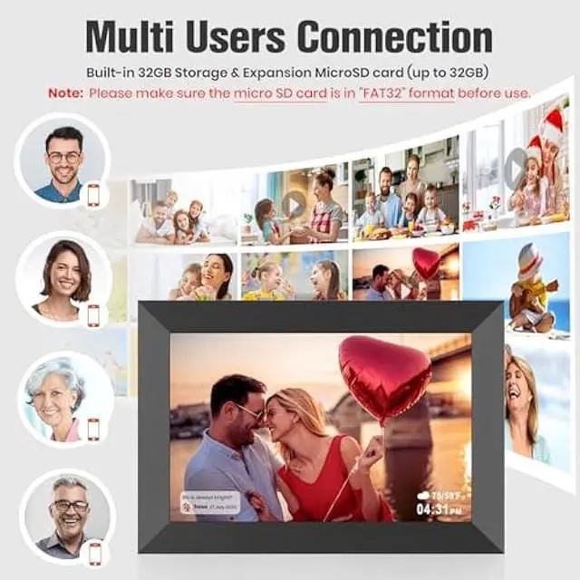 Alt view image 5 of 5 - BIGASUO 10.1 Inch WiFi Digital Picture Frame, IPS HD Touch Screen Cloud Smart Photo Frames with Built-in 32GB Memory, Wall Mountable, Auto-Rotate, Share Photos Instantly from Anywhere