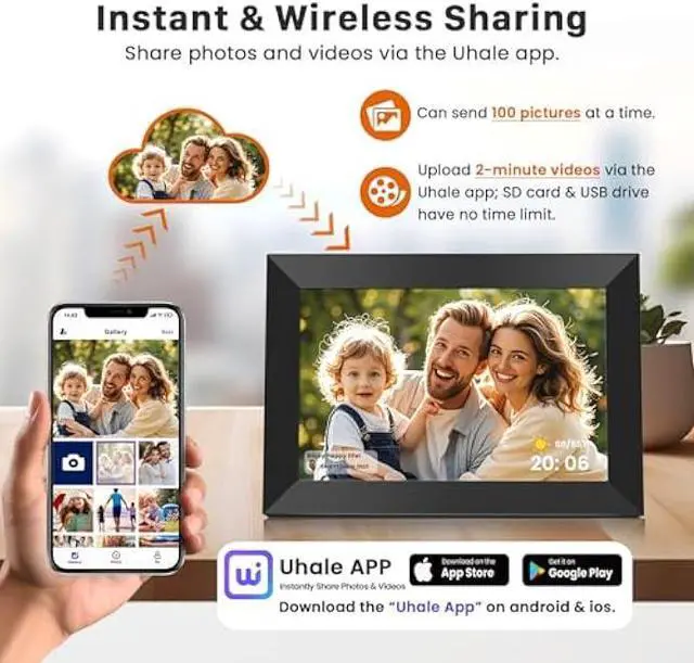 Alt view image 2 of 5 - Uhale Digital Picture Frame WiFi 10.1 Inch with 32GB Storage, Electronic Photo Frames 1280 x 800 HD IPS Touch Screen, Auto Rotate, Slideshow, Instantly Share Photos and Videos from Anywhere