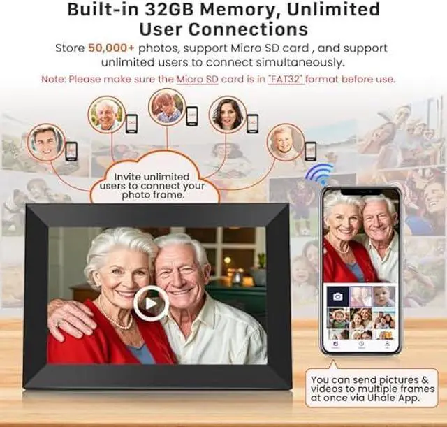 Alt view image 4 of 5 - Uhale Digital Picture Frame WiFi 10.1 Inch with 32GB Storage, Electronic Photo Frames 1280 x 800 HD IPS Touch Screen, Auto Rotate, Slideshow, Instantly Share Photos and Videos from Anywhere