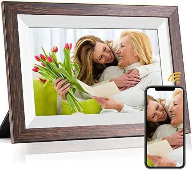 Main image of Frameo-Digital-Picture Frame 10.1 Inch Electronic-Digital Photo Frame with IPS Touch Screen HD Display, Smart WiFi Photos or Videos Farme via Free Frameo APP (Brown Wood Frame)