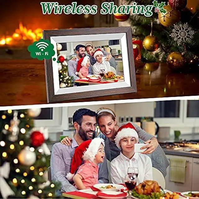 Alt view image 2 of 6 - Frameo-Digital-Picture Frame 10.1 Inch Electronic-Digital Photo Frame with IPS Touch Screen HD Display, Smart WiFi Photos or Videos Farme via Free Frameo APP (Brown Wood Frame)