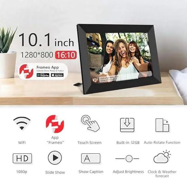Alt view image 4 of 5 - 32GB FRAMEO 10.1 Inch Smart WiFi Digital Photo Frame 1280x800 IPS LCD Touch Screen, Auto-Rotate Portrait and Landscape, Built in 32GB Memory, Share Moments Instantly via Frameo App from Anywhere