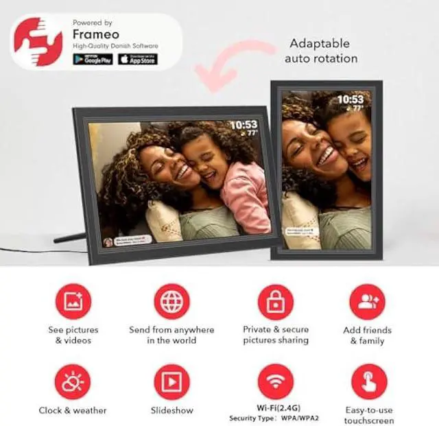 Alt view image 5 of 5 - FRAMEO Digital Picture Frame- 15.6inch Digital Photo Frame with 1920 * 1080 IPS Touch Screen HD Disply,Built-in 32GB Storage,Wall-Mounted,Digital Frame Share Photos and Videos via Frameo App