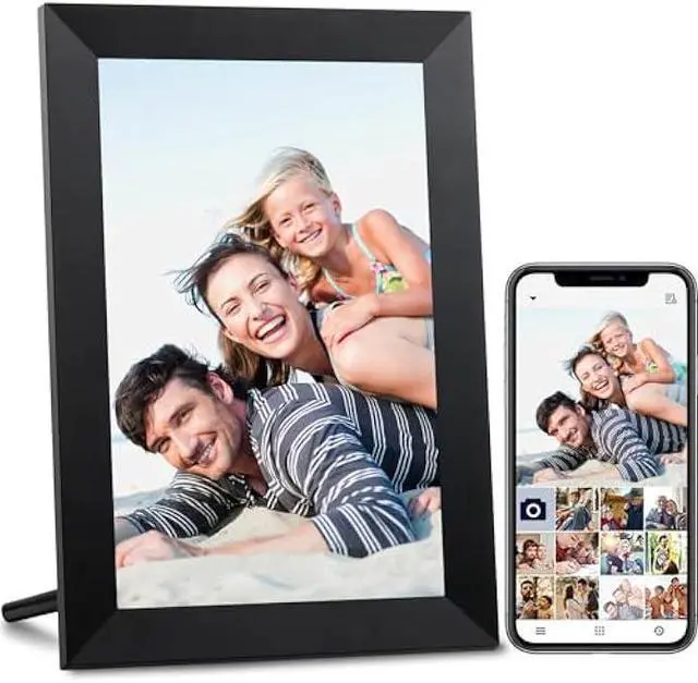 Main image of AEEZO 10.1 Inch WiFi Digital Picture Frame, IPS Touch Screen Smart Cloud Photo Frame with 32GB Storage, Easy Setup to Share Photos or Videos via AiMOR APP, Auto-Rotate, Wall Mountable (Black)
