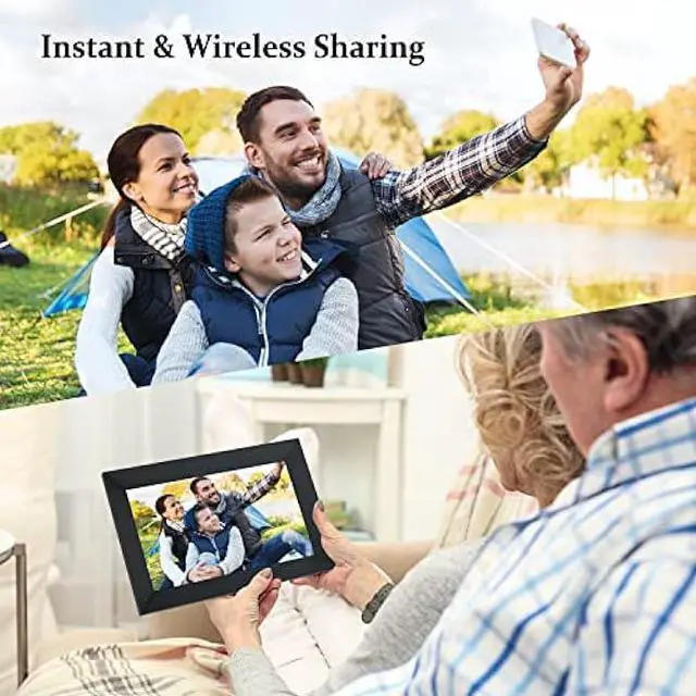 Alt view image 2 of 5 - AEEZO 10.1 Inch WiFi Digital Picture Frame, IPS Touch Screen Smart Cloud Photo Frame with 32GB Storage, Easy Setup to Share Photos or Videos via AiMOR APP, Auto-Rotate, Wall Mountable (Black)