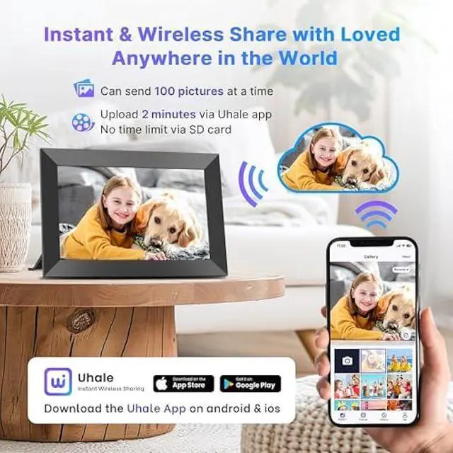 Alt view image 2 of 5 - Uhale Digital Picture Frame 32GB Storage 10.1 Inch WiFi Electronic Photo Frames SD Card Slot IPS Touch Screen HD Display Auto Rotate Slideshow Share Videos Photos Instantly Send Wishes Remotely