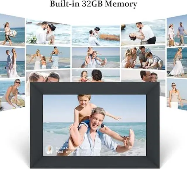 Alt view image 4 of 5 - AEEZO 10.1 Inch WiFi Digital Picture Frame, IPS Touch Screen Smart Cloud Photo Frame with 32GB Storage, Easy Setup to Share Photos or Videos via AiMOR APP, Auto-Rotate, Wall Mountable (Black)