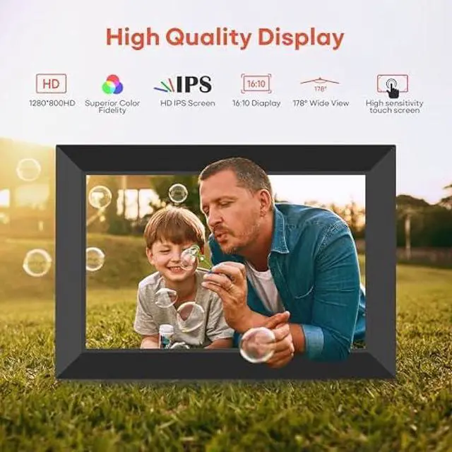 Alt view image 5 of 5 - Frameo 10.1 Digital Picture Frame WiFi, 1280x800 HD Touch Screen Electronic Picture Frame Slideshow, 32GB Memory, Send Photos from Your Phone Anywhere, Photo Gifts for Parents and Grandparents