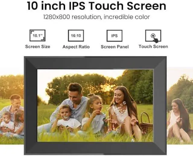 Alt view image 2 of 6 - 10.1 Inch Digital Picture Frame with 32GB Storage, Frameo WiFi Digital Photo Frame, 1280 * 800 IPS Touch Screen, Auto-Rotate Slideshow, Easy to Share Photo/Video via Free App