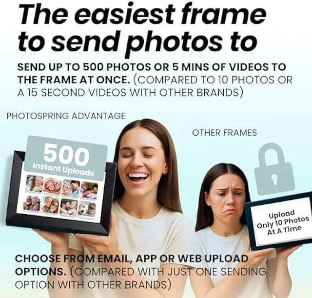 Alt view image 5 of 5 - PhotoSpring Classic Subscription Free 10in WiFi Digital Picture Frame | Send Photos by Email, App, or Web | Touchscreen & 32GB Internal Memory | Play Videos up to 5 min