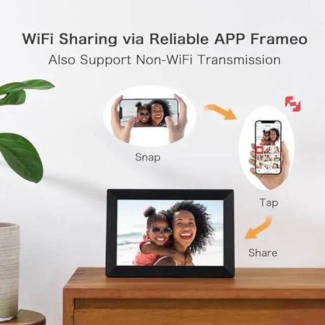 Alt view image 3 of 5 - Digital Picture Frame, Frameo WiFi 10.1 Inch 1280*800IPS HD Touch Screen Digital Photo Frame, 16GB Memory, Auto-Rotate, Share Picture Video, Birthday Gifts for Women, Gifts for Mom, Dad, Wedding Gifts