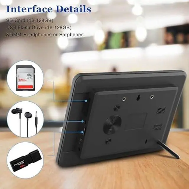 Alt view image 5 of 5 - Atatat 10 inch Digital Photo Frame, Digital Picture Frame with Adjustable Brightness, Support Sleep Mode Photo Deletion,1080P Video,Slideshow, Black