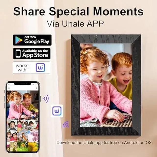 Alt view image 3 of 5 - Digital Photo Frame 10.1 inch,WiFi Digital Picture Frame,1280x800 IPS Touch Screen 16GB Storage Photo Frame,Auto-Rotate,Wall Mountable,Share Photos or Videos via Uhale APP from Anywhere