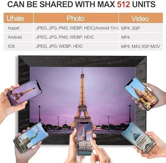 Alt view image 5 of 5 - Digital Photo Frame 10.1 inch,WiFi Digital Picture Frame,1280x800 IPS Touch Screen 16GB Storage Photo Frame,Auto-Rotate,Wall Mountable,Share Photos or Videos via Uhale APP from Anywhere