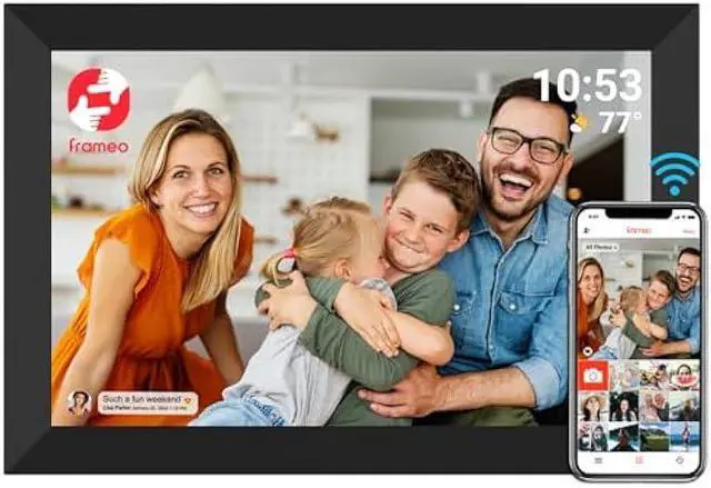 Main image of FRAMEO Digital Photo Frame WiFi 32GB 10.1 Inch 1280x800 IPS Touch Screen Digital Picture Frame Easy Setup Share Photo or Video via Frameo APP