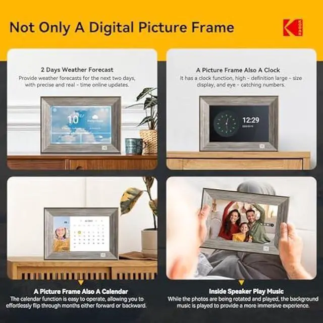 Alt view image 3 of 5 - KODAK WiFi Digital Picture Frame, 10.1 Inch 1280 * 800 Resolution Touch Screen with 32GB Storage,Effortless to Set up,Share Video and Photos via E-Mail or App- for Friends and Family (Grey Wood)