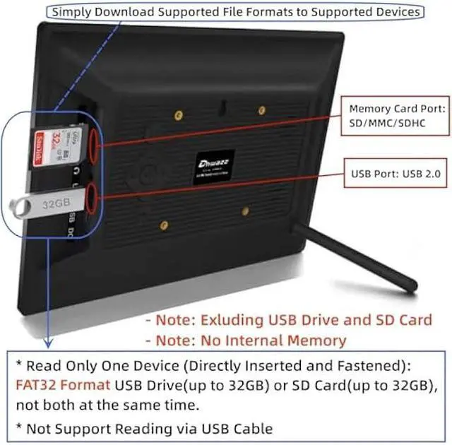 Alt view image 2 of 5 - 10.1 Inch USB Digital Picture Frame, Non-WiFi SD Card Smart Photo Frames IPS Screen HD Display with Remote Control, Support Video and Music, Slideshow, Wall Mountable, Easy to use for Seniors