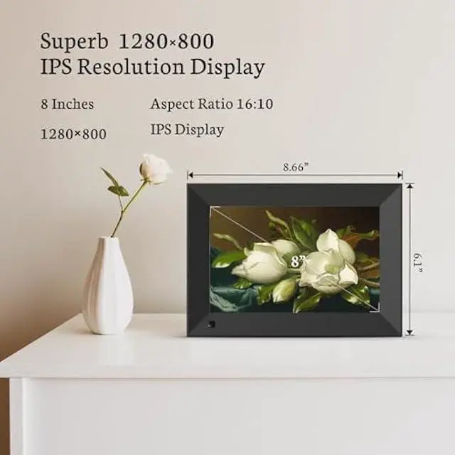 Alt view image 3 of 5 - BSIMB 8 Inch Digital Picture Frame Touch Screen, 1280x800 HD WiFi Electronic Photo Frame Album Display 16GB, Share Pictures/Videos via App/USB/SD Easy Setup Gifts for Mom, Auto-Rotate, Solid Black