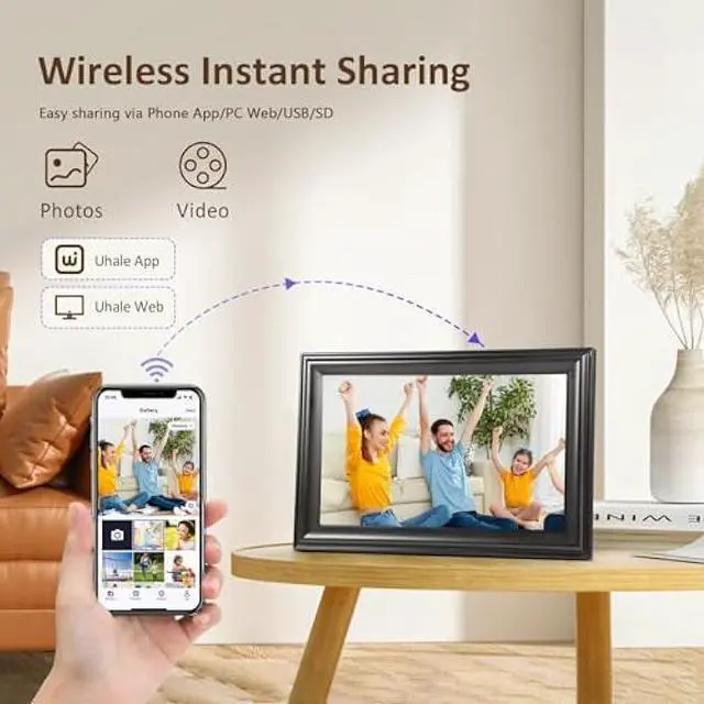 Alt view image 3 of 5 - 10.1 Inch WiFi Digital Picture Frame, 1280x800HD IPS Touch Screen Digital Photo Frame Electronic,16GB Memory, Auto-Rotate, Wall Mountable, Share Photos/Videos Instantly via Uhale App from Anywhere