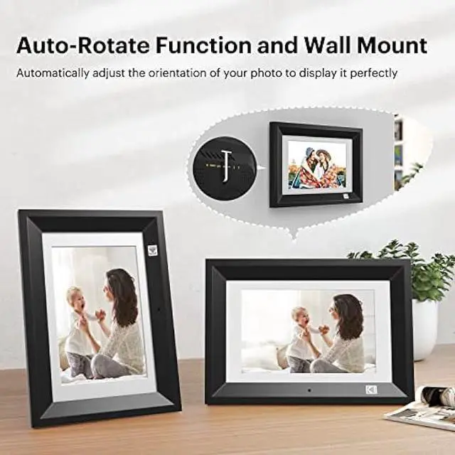 Alt view image 5 of 5 - KODAK 10.1 Inch Wood Digital Picture Frame with Remote Control, IPS Screen HD Display, Auto-Rotate, Wall Mountable, Programmable Auto On/Off, Enjoy Your Precious Moment in Slideshow, Black