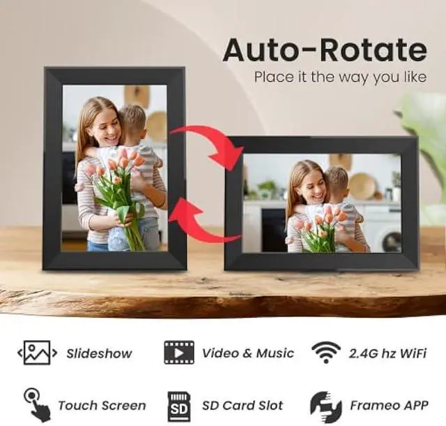 Alt view image 4 of 6 - 10.1 Inch Digital Picture Frame with 32GB Storage, Frameo WiFi Digital Photo Frame, 1280 * 800 IPS Touch Screen, Auto-Rotate Slideshow, Easy to Share Photo/Video via Free App