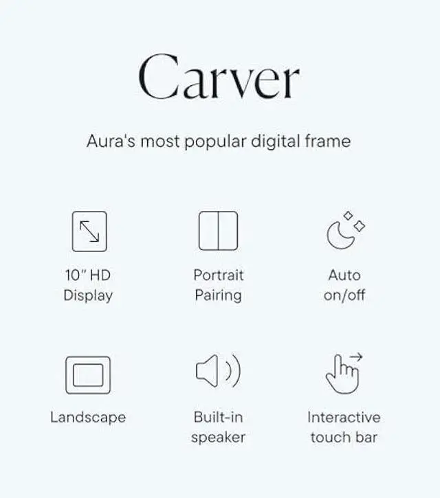 Alt view image 2 of 5 - Aura Carver HD WiFi Digital Picture Frame, 10.1, Add Photos with Aura App, Free Unlimited Storage - Wirecutters Pick for Best Digital Photo Frame 2022 - Gravel