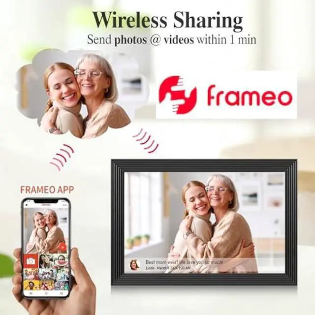 Alt view image 3 of 5 - Digital Picture Frames Load from Phone, Frameo 10.1 inch Smart WiFi Digital Photo Frames You Can Send Pictures to, 1280x800 IPS LCD Touch Screen, Built in 32GB for Friends and Family