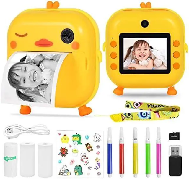 Main image of AURTEC Instant Camera for Kids - Mini Thermal Printing, No Ink Required, 48MP Dual, 1080P HD Video, 32G TF Card, 3 Print Paper, 2.4 Inch Color Screen, Cute Animal Cartoon Design, Duck