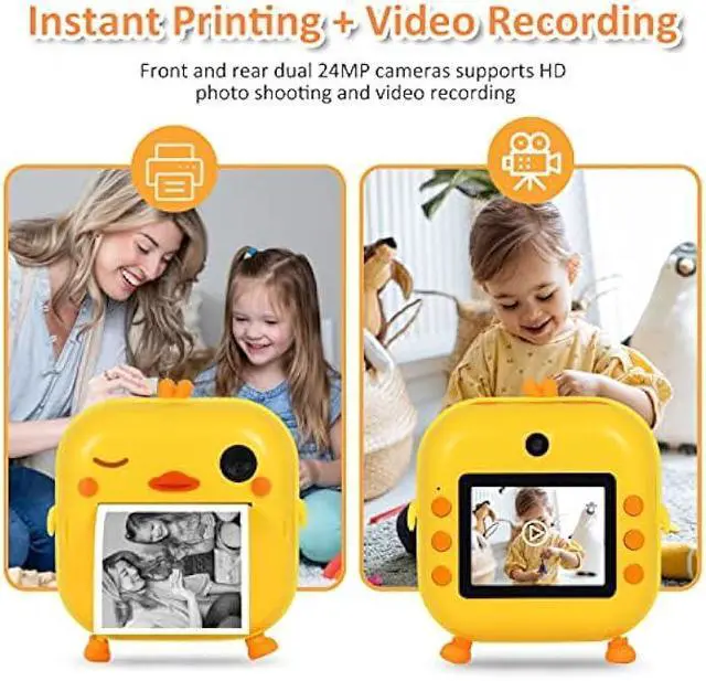 Alt view image 2 of 6 - AURTEC Instant Camera for Kids - Mini Thermal Printing, No Ink Required, 48MP Dual, 1080P HD Video, 32G TF Card, 3 Print Paper, 2.4 Inch Color Screen, Cute Animal Cartoon Design, Duck