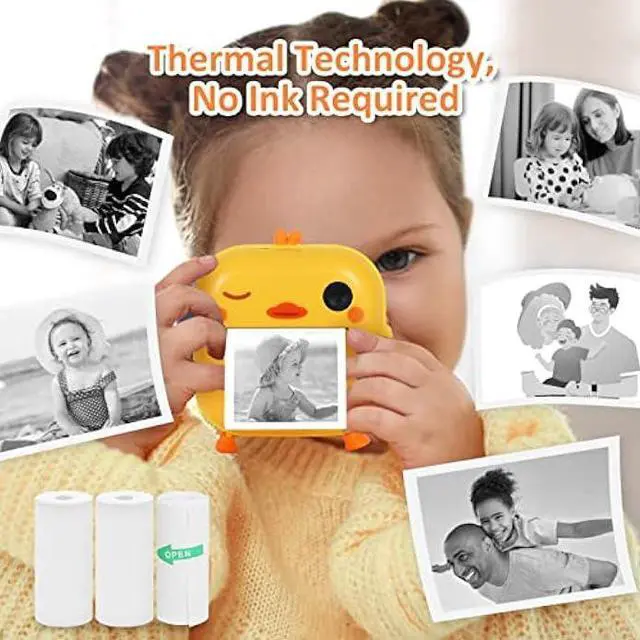 Alt view image 4 of 6 - AURTEC Instant Camera for Kids - Mini Thermal Printing, No Ink Required, 48MP Dual, 1080P HD Video, 32G TF Card, 3 Print Paper, 2.4 Inch Color Screen, Cute Animal Cartoon Design, Duck