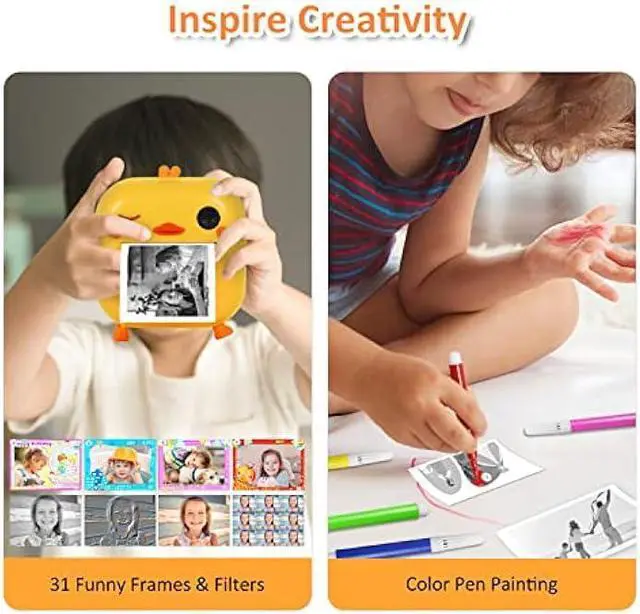 Alt view image 5 of 6 - AURTEC Instant Camera for Kids - Mini Thermal Printing, No Ink Required, 48MP Dual, 1080P HD Video, 32G TF Card, 3 Print Paper, 2.4 Inch Color Screen, Cute Animal Cartoon Design, Duck