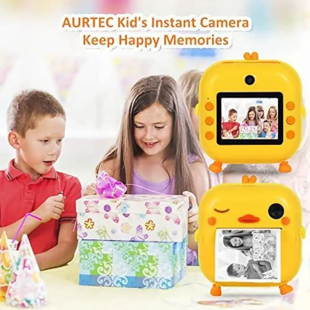 Alt view image 6 of 6 - AURTEC Instant Camera for Kids - Mini Thermal Printing, No Ink Required, 48MP Dual, 1080P HD Video, 32G TF Card, 3 Print Paper, 2.4 Inch Color Screen, Cute Animal Cartoon Design, Duck