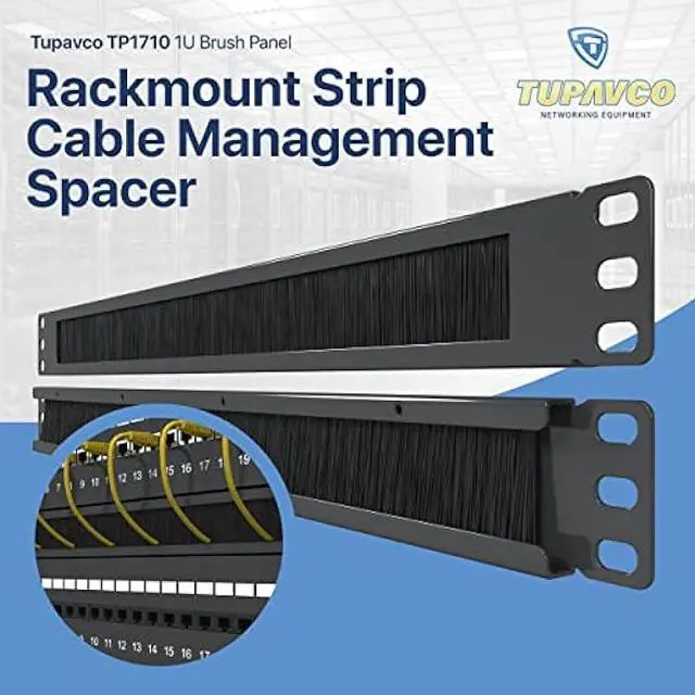 Alt view image 2 of 5 - 1U Brush Panel (2 Pack) 19 inch Rackmount Strip Cable Management Spacer for Network Server Rack Cabinet Enclosure - High Density Filler (Increased Airflow - Decreased Dust Accumulation) Tupavco TP1710